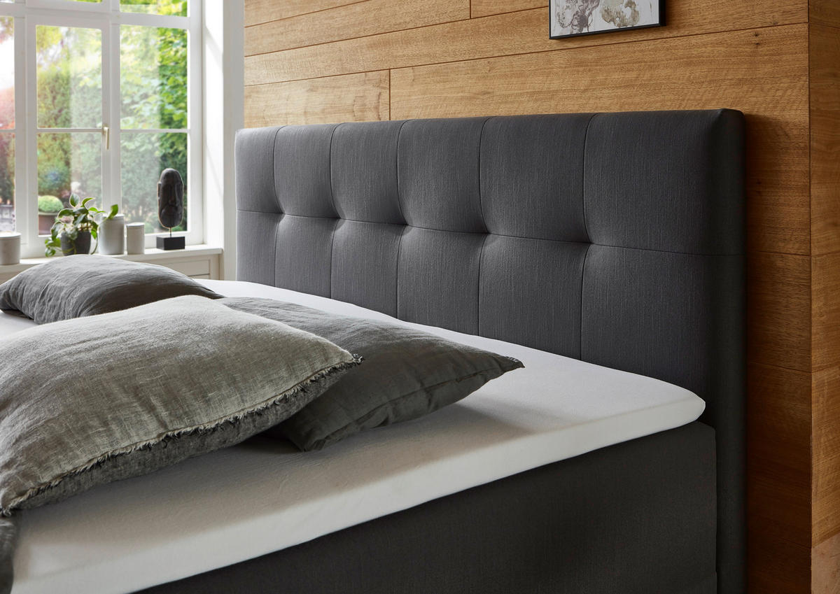 BOXBETT 180/200 cm,  in Anthrazit, Bettkasten, Topper, H3 + H3 = fest  - Eichefarben/Anthrazit, MODERN, Holz/Textil (180/200cm) - Livetastic