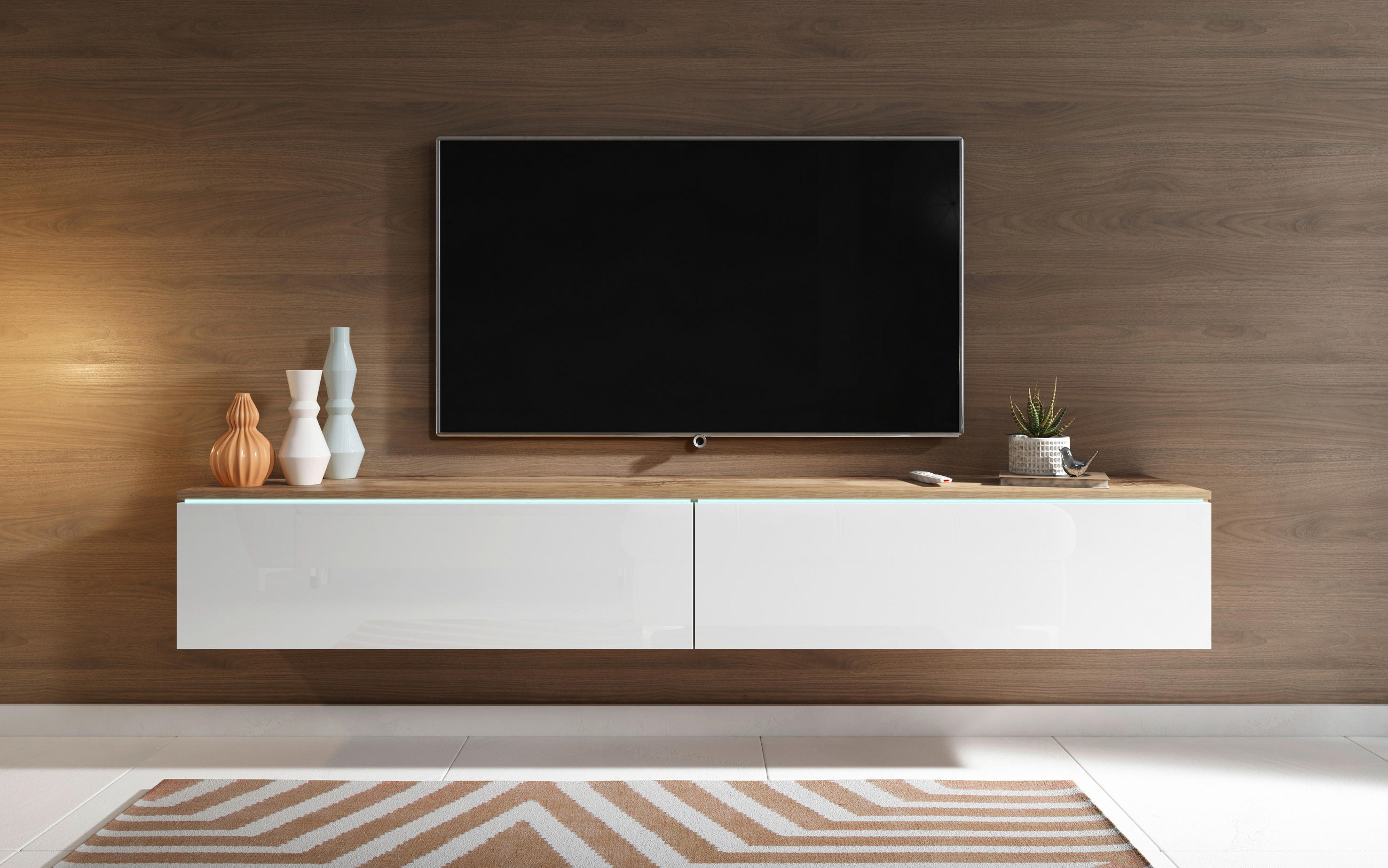 TV-BÄNK Vera i 180/30/33 cm - ek Wotan/vit högglans, Lifestyle, trämaterial/plast (180/30/33cm) - P & B