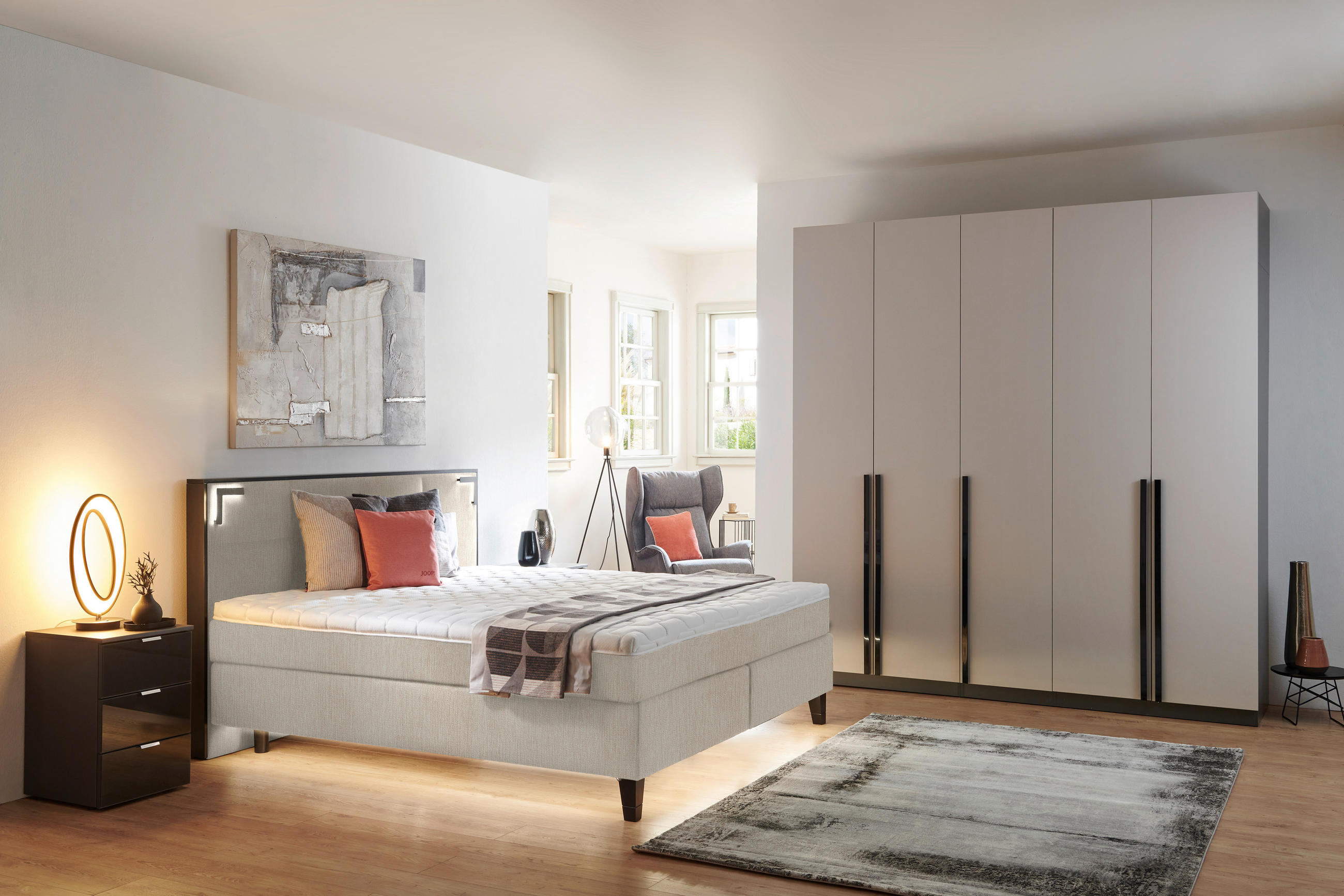 BOXSPRINGBETT 200/200 cm  in Taupe  - Taupe/Schwarz, Design, Holz/Textil (200/200cm) - Hom`in