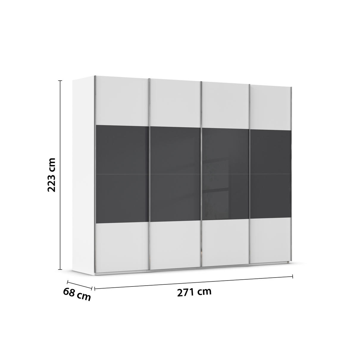 SCHWEBETÜRENSCHRANK 271/223/68 cm 4-türig Schwarz, Weiß  - Chromfarben/Schwarz, KONVENTIONELL, Glas/Holzwerkstoff (271/223/68cm) - Novel