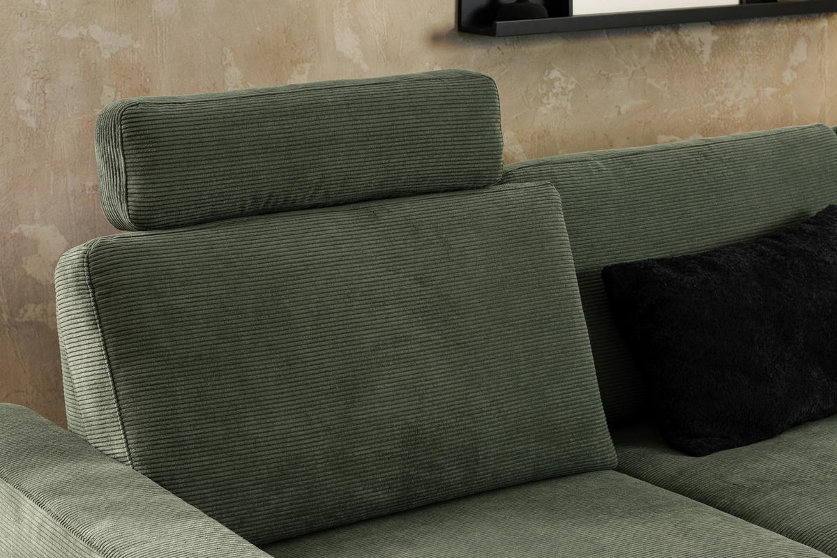 ECKSOFA inkl. Funktion Olivgrün Cord  - Schwarz/Olivgrün, Design, Textil/Metall (298/185-209cm) - Pure Home Lifestyle