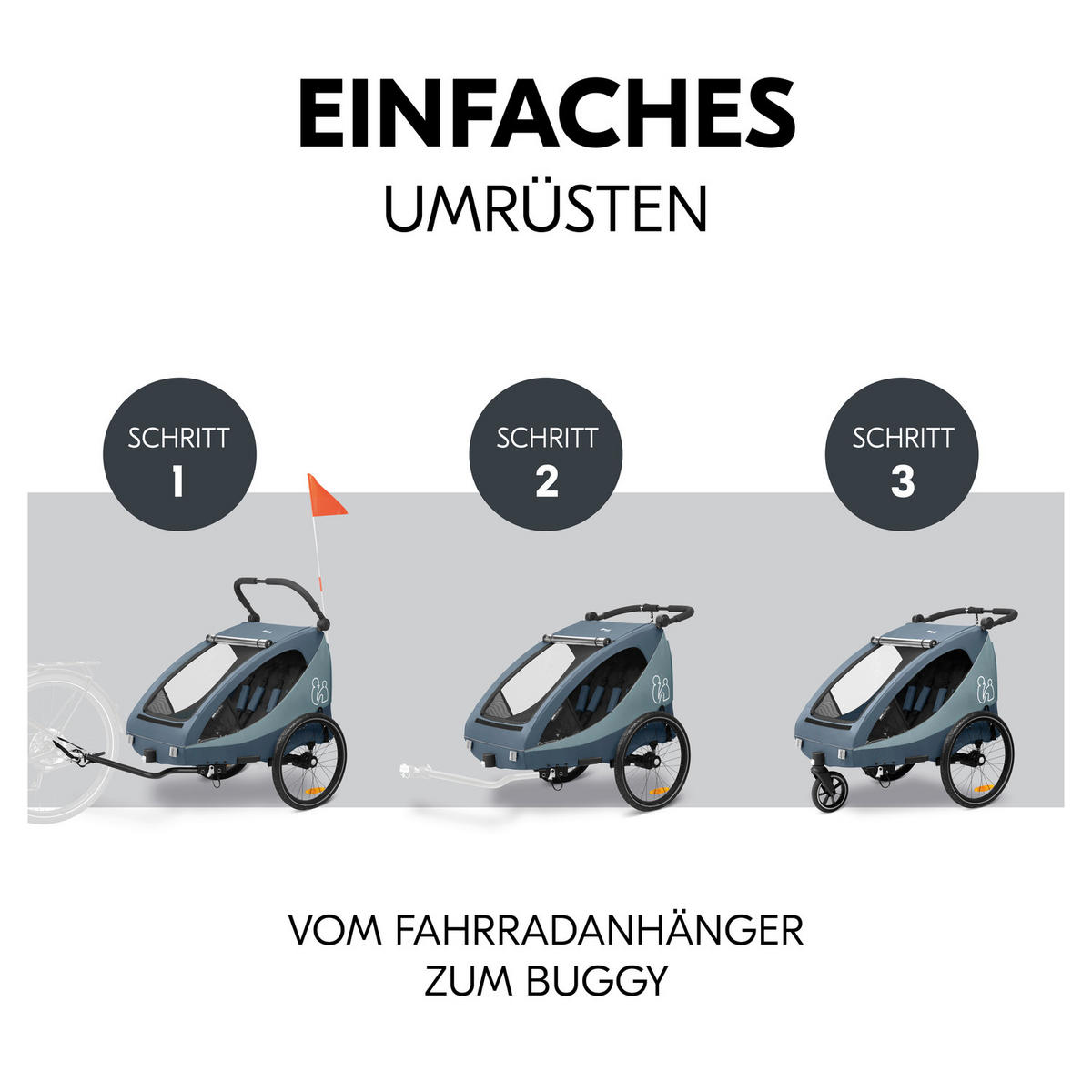 FAHRRADANHÄNGER   Dryk Duo Plus  - Graublau/Schwarz, Basics, Kunststoff/Textil (79/107/114cm) - Hauck