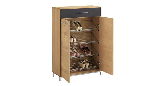SCHUHSCHRANK 72/105/37 cm - Edelstahlfarben/Eichefarben, Natur, Glas/Holz (72/105/37cm) - Novel