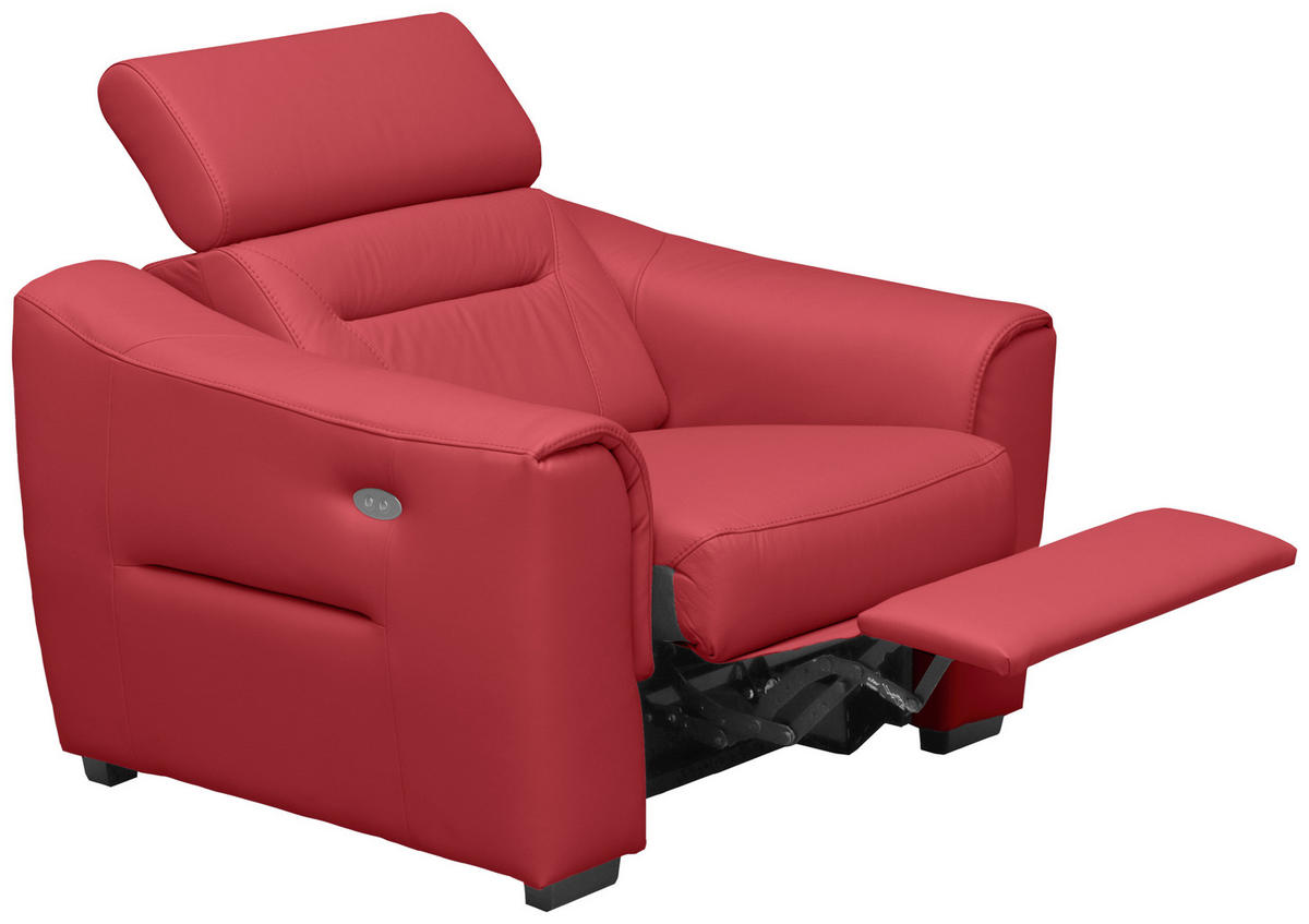 RELAXSESSEL in Textil, Leder Rot  - Wengefarben/Rot, Design, Leder/Holz (100/104/102cm) - Celina Home