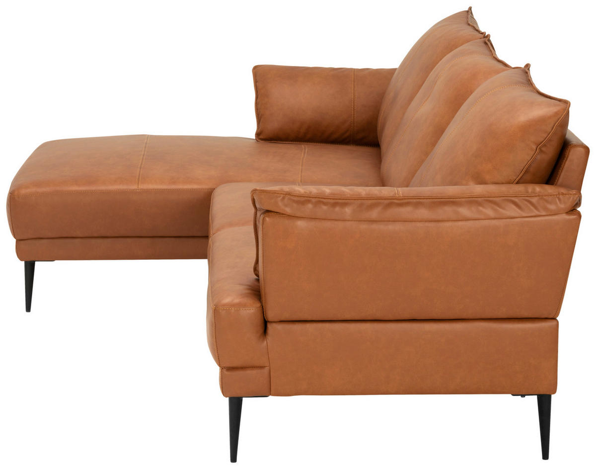 HÖRNSOFFA i äkta läder rostfärgad  - svart/rostfärgad, Design, metall/läder (153/233cm) - Livetastic