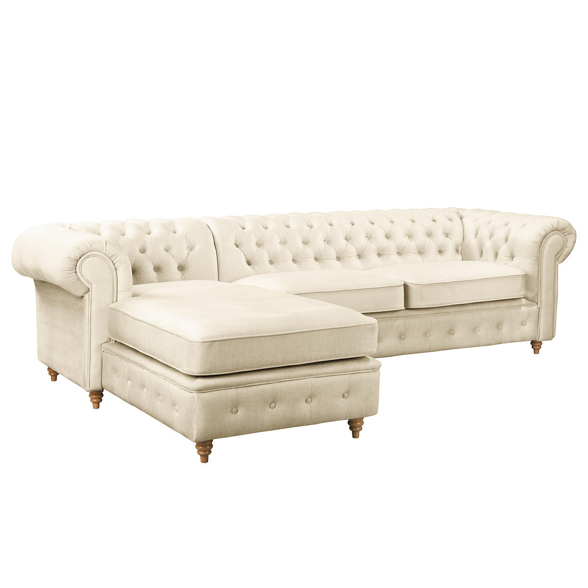 ECKSOFA Laura in Mikrofaser Creme  182/284 cm  - Creme/Braun, Design, Holz/Textil (182/284cm) - P & B