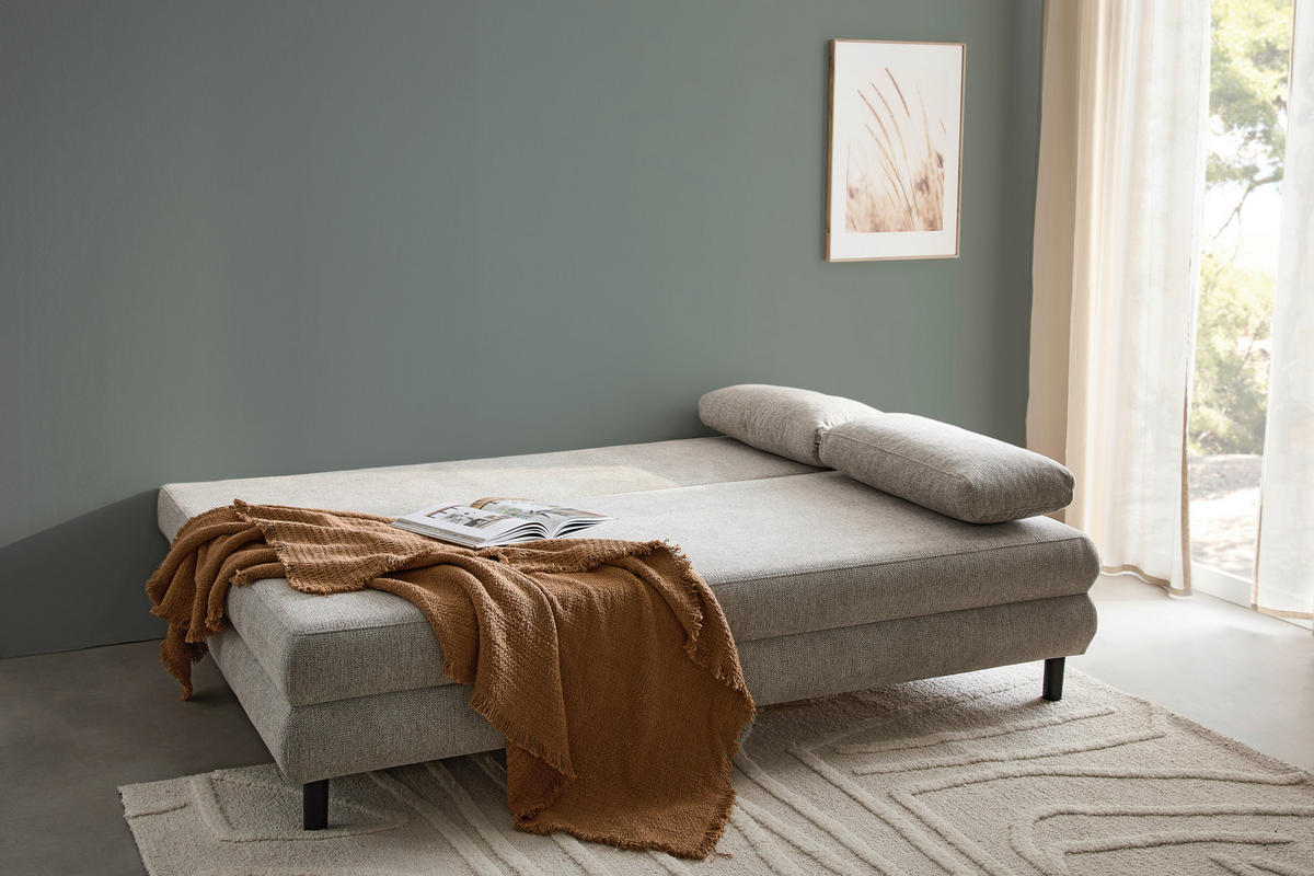 SCHLAFSOFA in Textil Taupe  - Taupe/Schwarz, Design, Textil/Metall (197/84/92,5cm) - home24