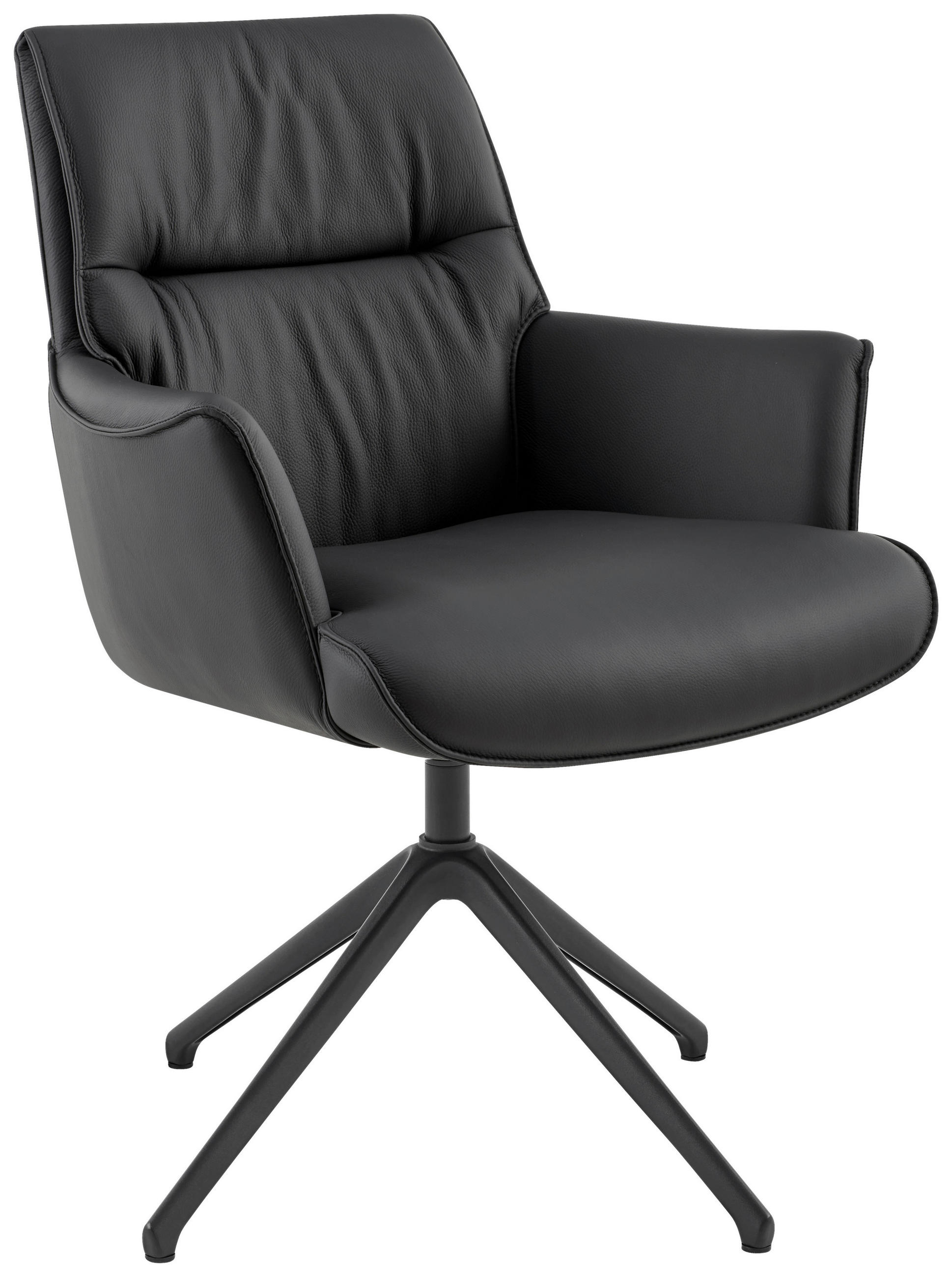 ARMLEHNSTUHL  in Aluminium, Eisen Echtleder pigmentiert  - Schwarz, Design, Leder/Metall (65/92/67,5cm) - Novel