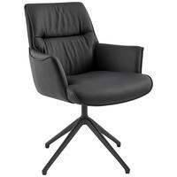 ARMLEHNSTUHL  in Aluminium, Eisen Echtleder pigmentiert  - Schwarz, Design, Leder/Metall (65/92/67,5cm) - Novel