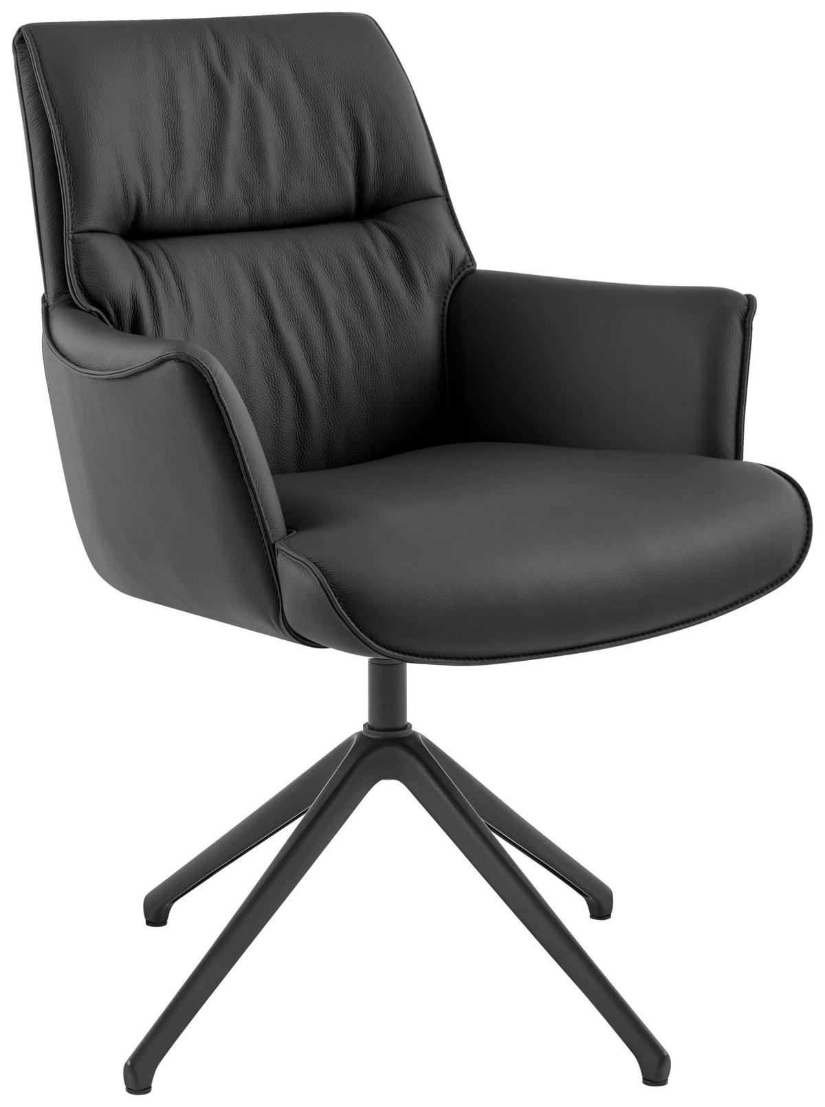 ARMLEHNSTUHL  in Aluminium, Eisen Echtleder pigmentiert  - Schwarz, Design, Leder/Metall (65/92/67,5cm) - Novel