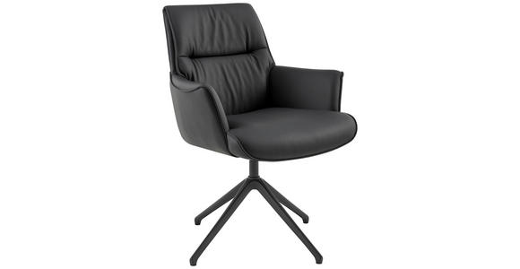ARMLEHNSTUHL  Wippfunktion, Sitzfläche 360° drehbar, automatische Rückholfunktion  Echtleder  - Schwarz, Design, Leder/Metall (65/92/67,5cm) - Novel