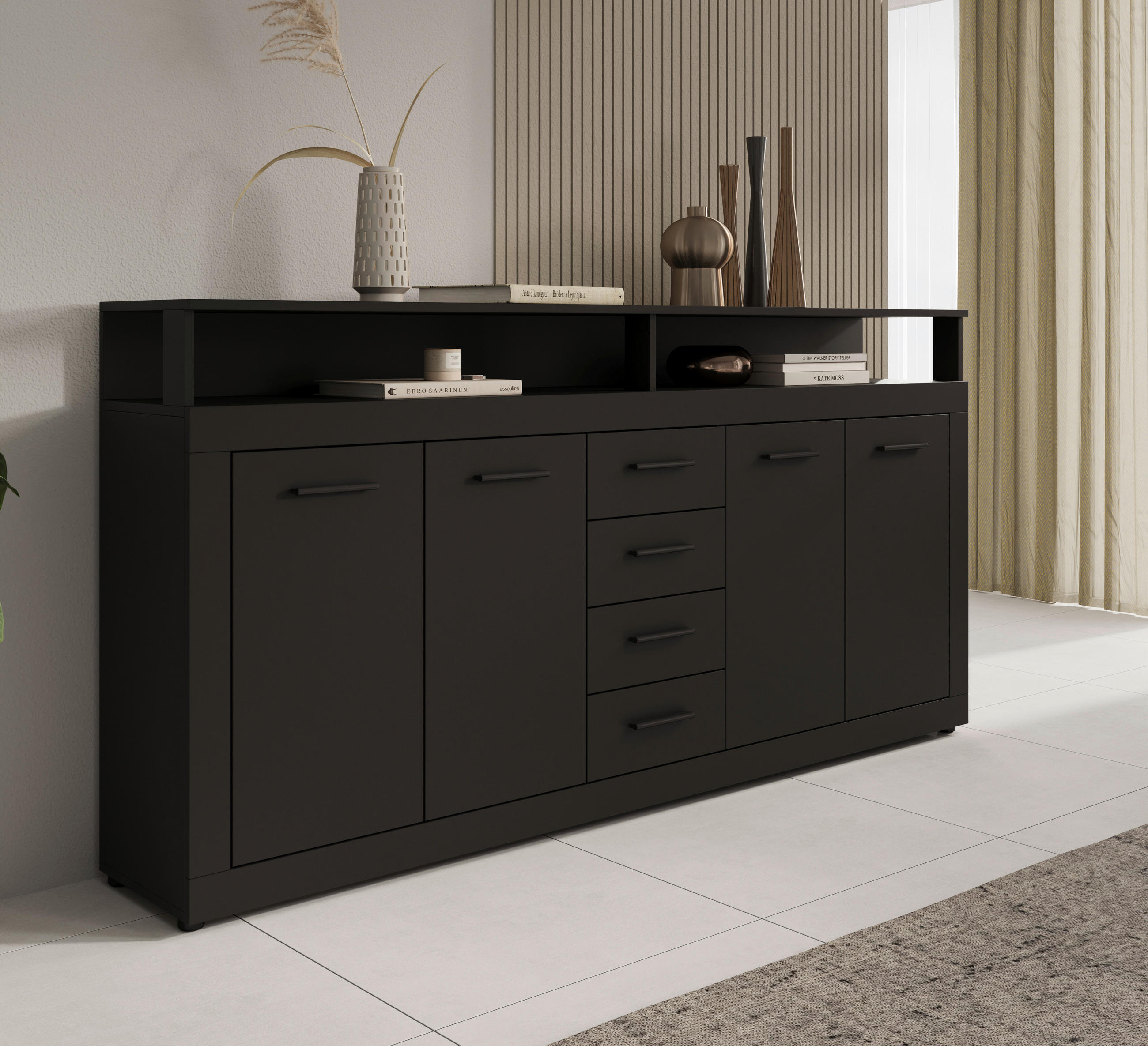 Thumbnail - Mid.you Sideboard, Anthrazit, Kunststoff, 2 Fächer, 4 Schublade(n) Schubladen, 190x96x32 cm, stehend, in verschiedenen H...