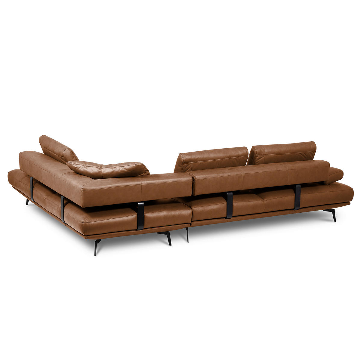 ECKSOFA Cognac Echtleder  - Cognac/Schwarz, Design, Leder/Metall (306/237cm) - Livetastic