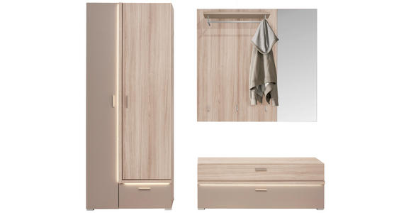 GARDEROBE 3-teilig in 198/194/38 cm - Eiche Bianco/Grau, Design, Glas/Holzwerkstoff (198/194/38cm) - Voleo