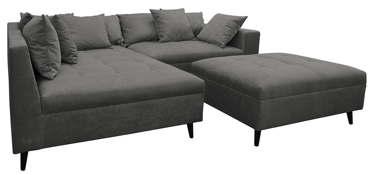Ecksofa inkl. Hocker in Flachgewebe Grau  - Schwarz/Grau, Design, Holz/Textil (174/247cm) - MID.YOU