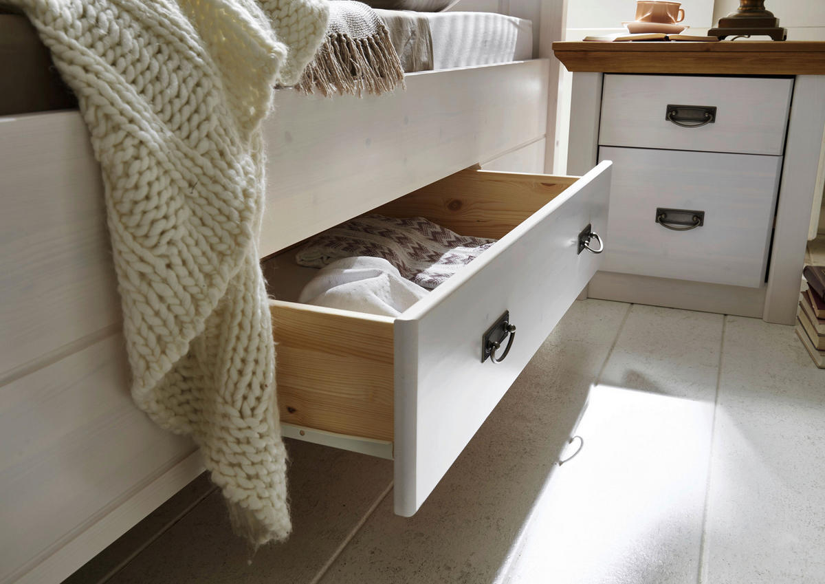 BETT 200/200 cm  in Weiß, Laugenfarbig  - Laugenfarbig/Weiß, ROMANTIK / LANDHAUS, Holz (200/200cm) - Boxxx