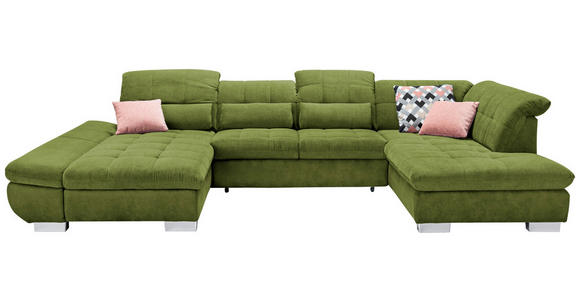 WOHNLANDSCHAFT in Mikrofaser Grün - Chromfarben/Grün, Design, Kunststoff/Textil (204/350/211cm) - Xora