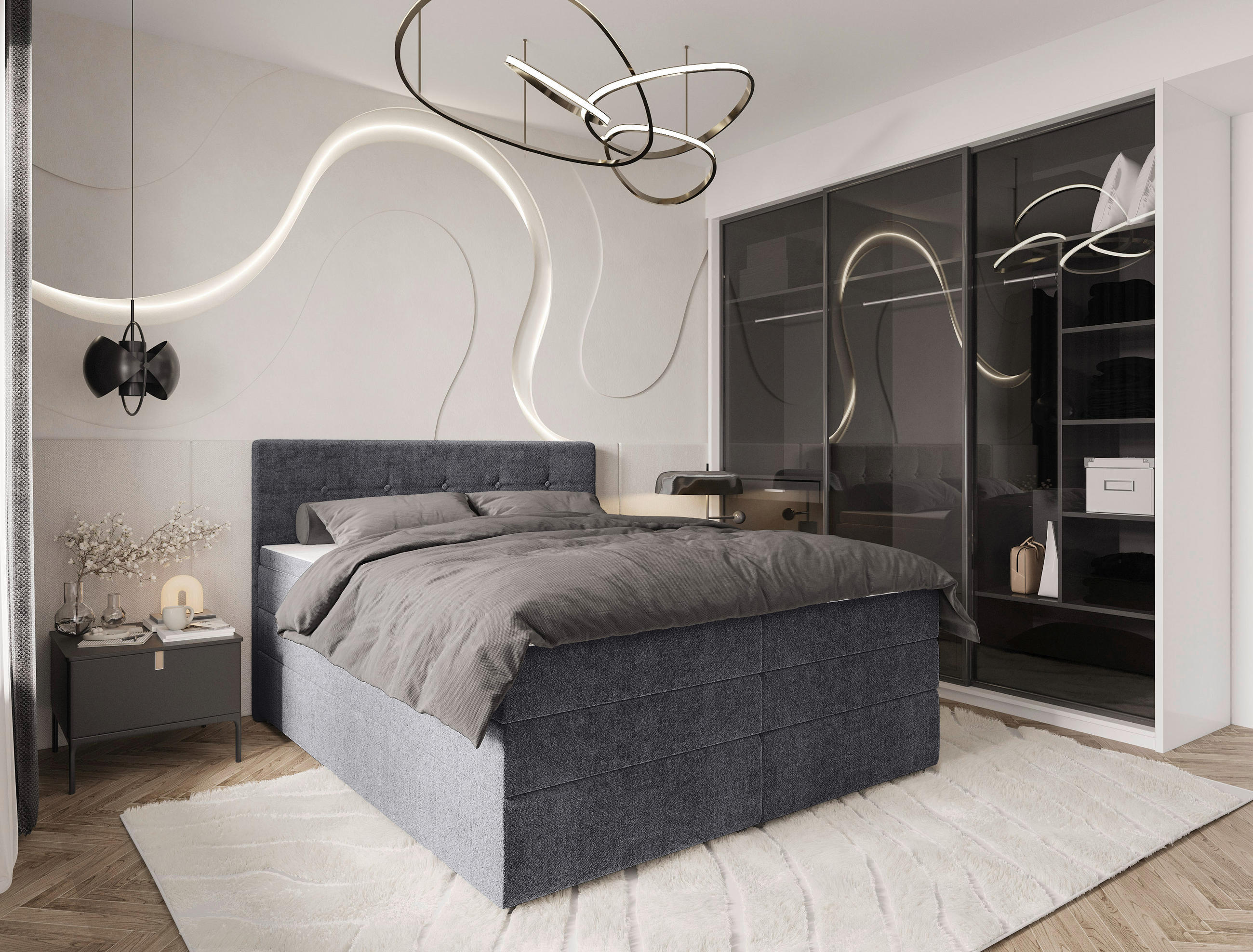 BOXSPRINGBETT 180/200 cm  in Grau  - Schwarz/Grau, Konventionell, Kunststoff/Textil (180/200cm) - Carryhome