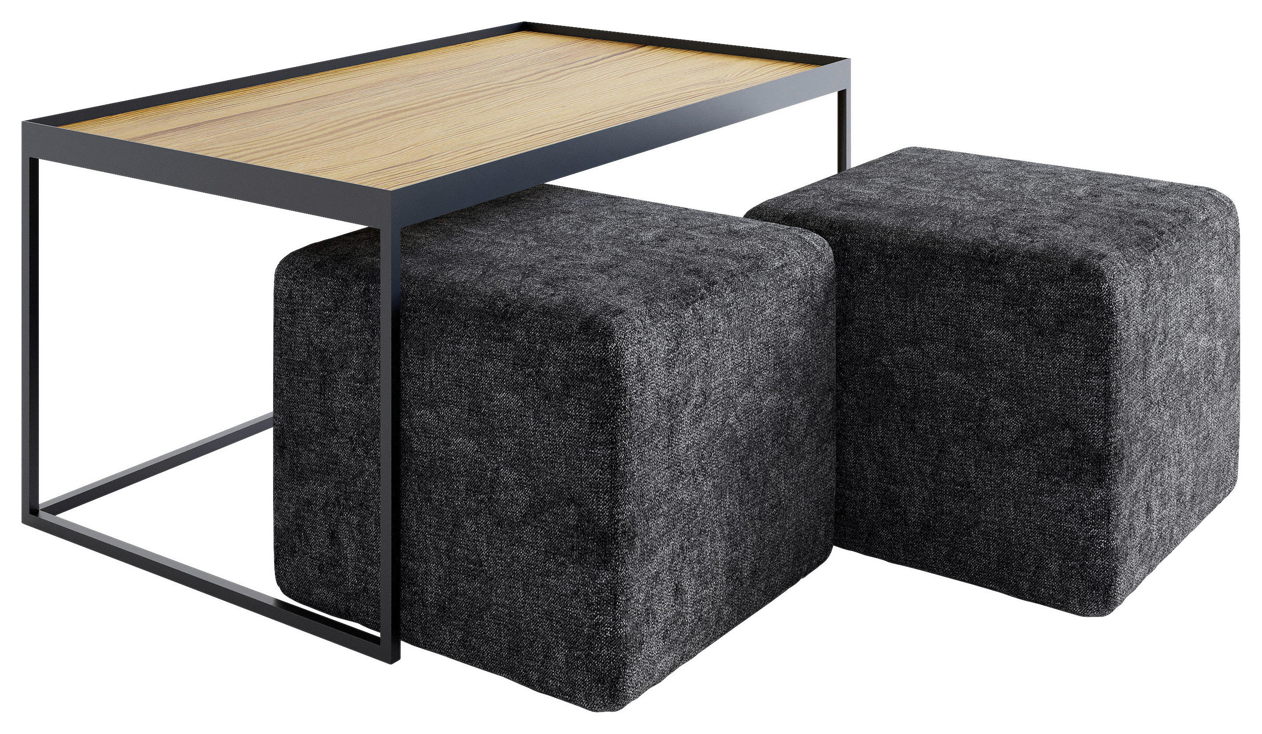 COUCHTISCHSET Eiche massiv rechteckig Grau, Eichefarben  - Eichefarben/Schwarz, Design, Holz/Textil (100/60/39cm) - Novel