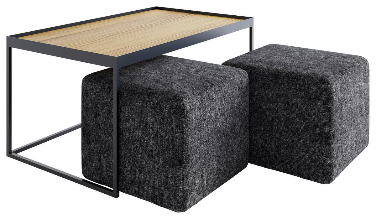 COUCHTISCHSET in Holz 100/60/39 cm  - Eichefarben/Schwarz, Design, Holz/Textil (100/60/39cm) - Novel