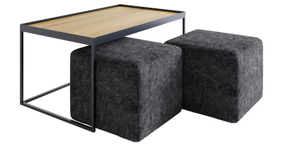 COUCHTISCHSET Eiche massiv rechteckig Grau, Eichefarben  - Eichefarben/Schwarz, Design, Holz/Textil (100/60/39cm) - Novel