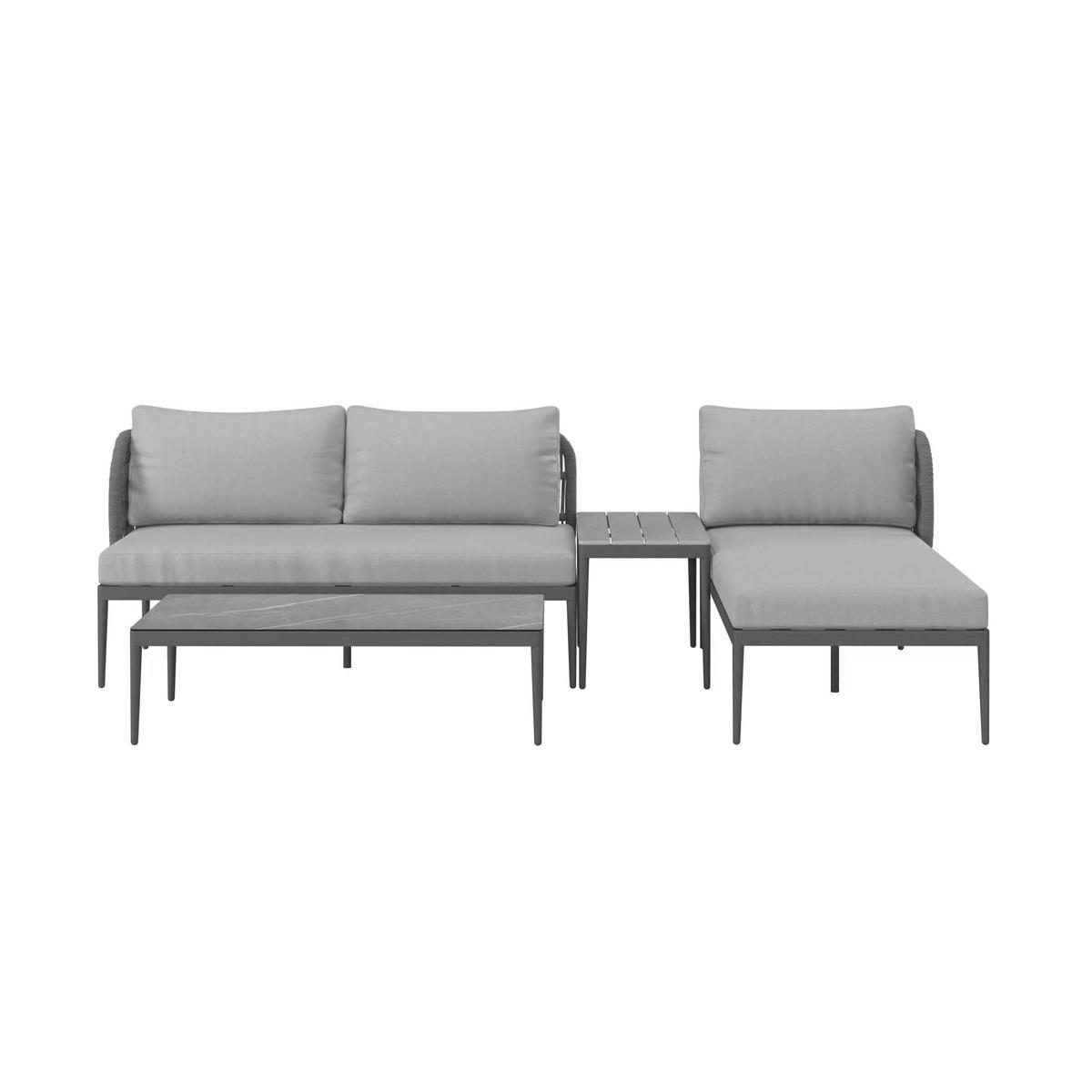 TERASOVÁ SEDACIA SÚPRAVA 4-dielne, kov, plast, sklo, textil - sivá/prírodná farba, Modern, kov/textil (255/72/145cm) - Ambia Garden