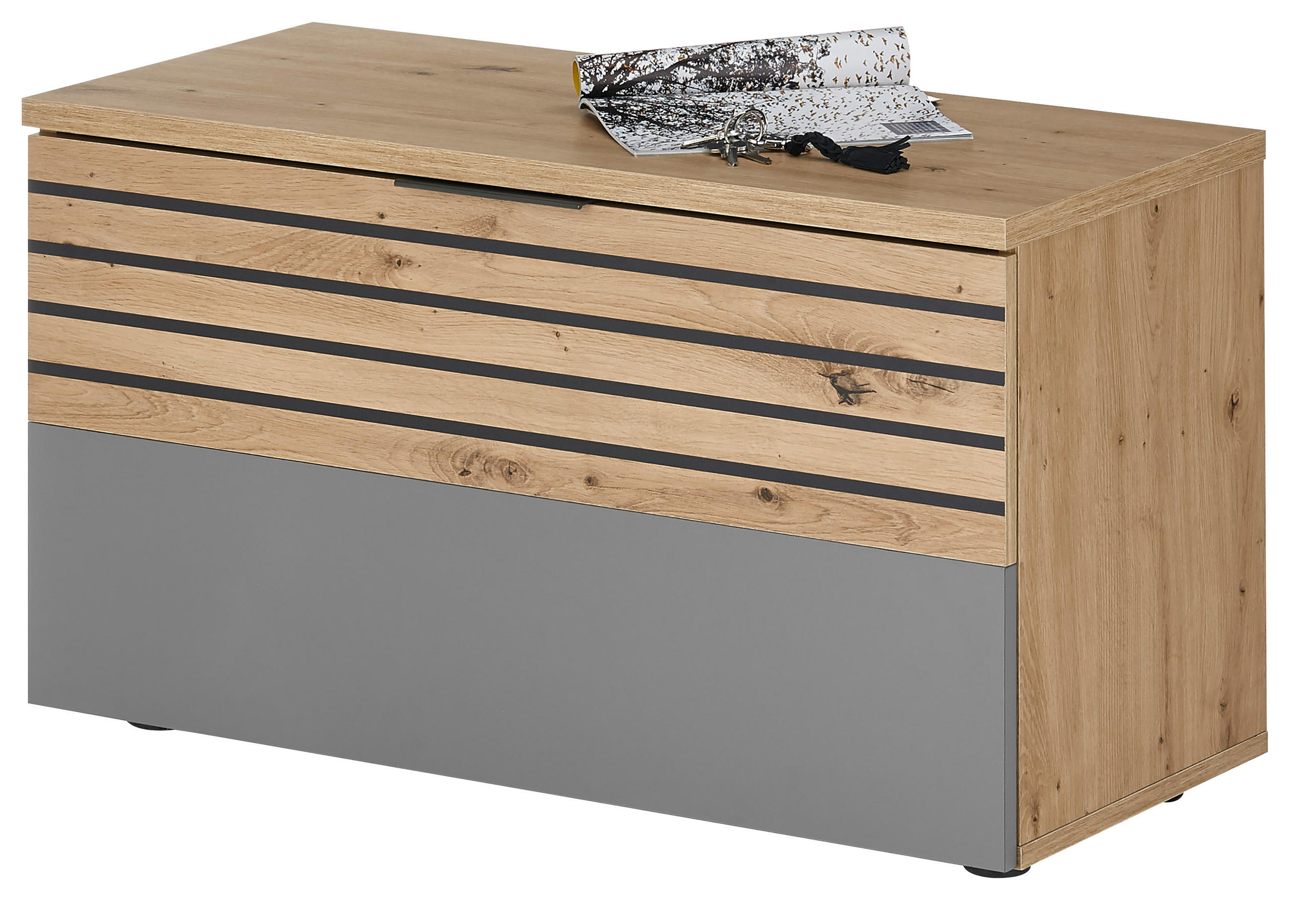 KLUPA ZA PREDSOBLJE siva, hrast artisan pločasti materijal - siva/crna, Prirodno, pločasti materijal/plastika (85/48/38cm) - Xora