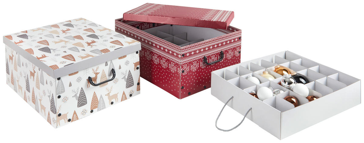 TÁROLÓDOBOZ  - piros/fehér, Basics, műanyag/karton (39/50/24cm) - X-Mas