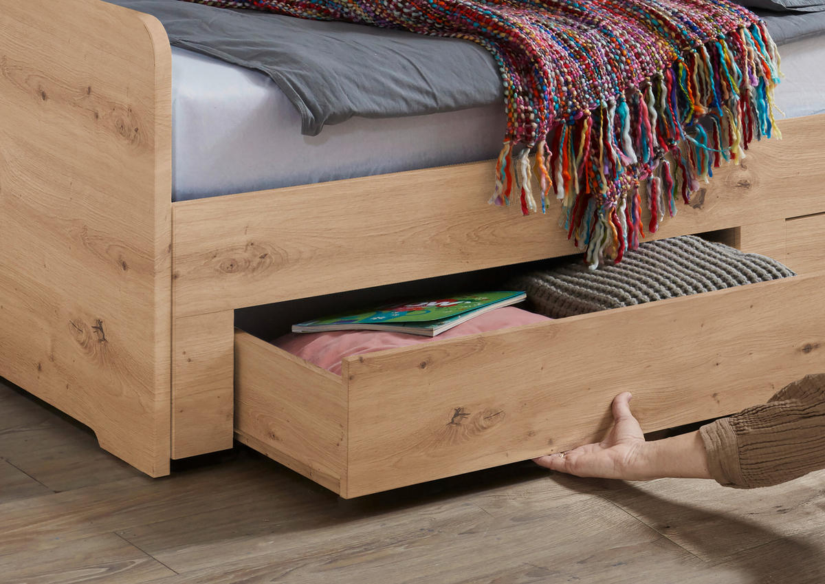 AUSZIEHBETT 90-180/200 cm  in Dunkelgrau, Eiche Artisan  - Dunkelgrau/Buchefarben, KONVENTIONELL, Holzwerkstoff (90-180/200cm) - Carryhome