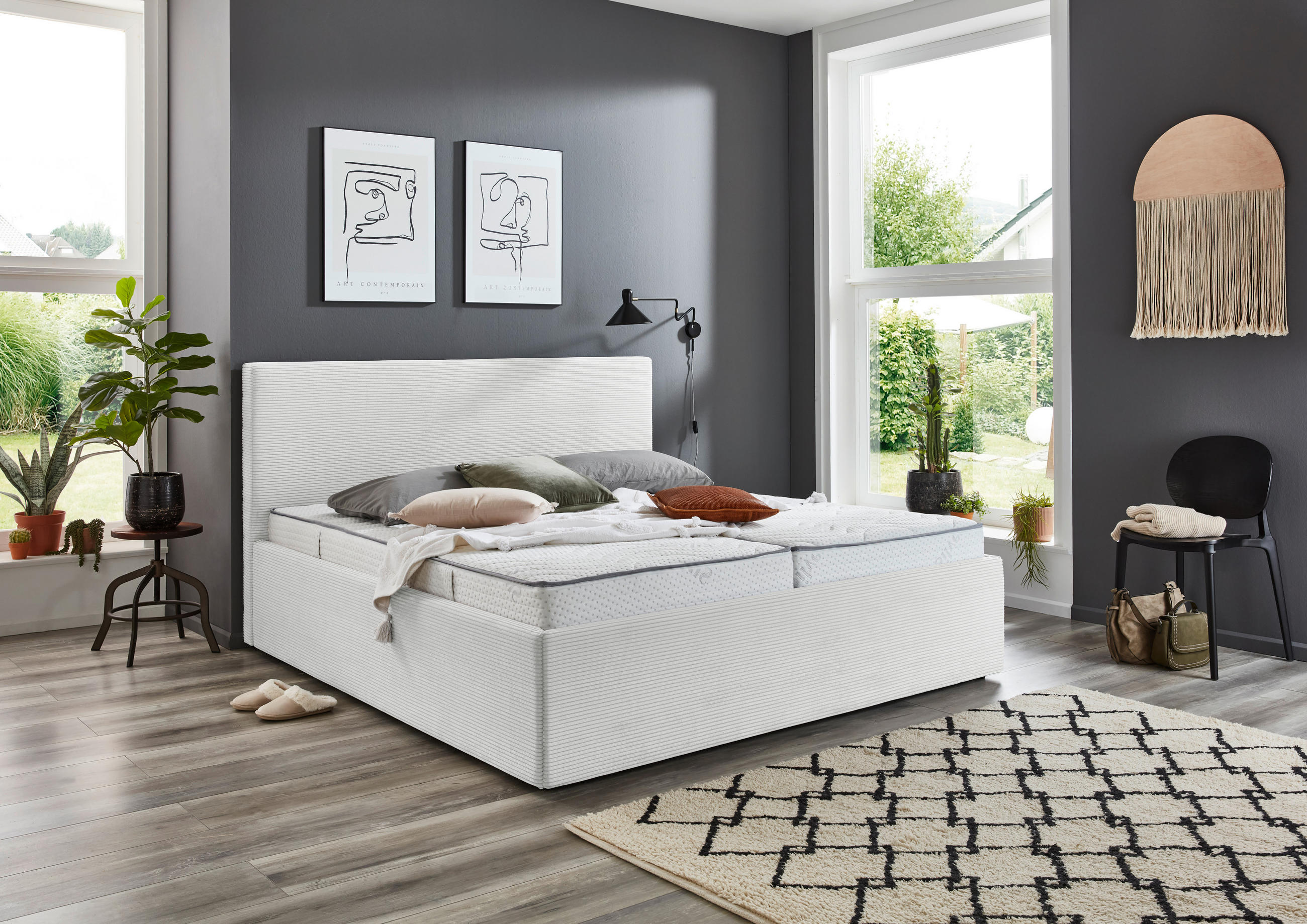 POLSTERBETT Bettkasten Naturfarben 160/200 cm  - Schwarz/Naturfarben, Trend, Kunststoff/Textil (160/200cm) - Boxxx