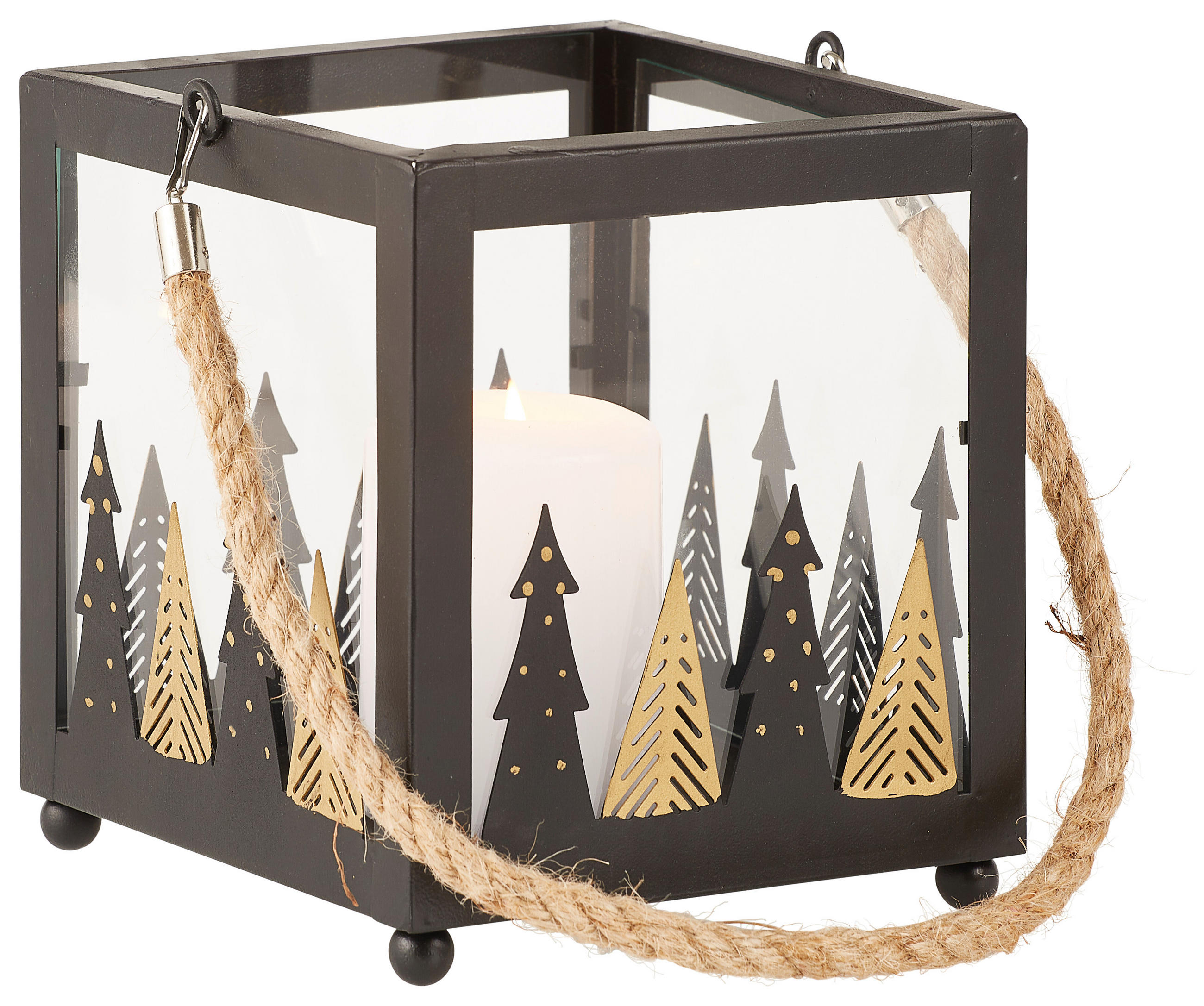 LATERNE  - Klar/Schwarz, KONVENTIONELL, Glas/Metall (16,00/16,00/17,50cm) - X-Mas