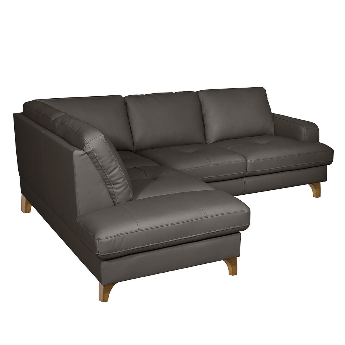 ECKSOFA Lederlook Echtleder Dunkelbraun  - Dunkelbraun/Buchefarben, Design, Leder/Holz (190/234cm) - Livetastic