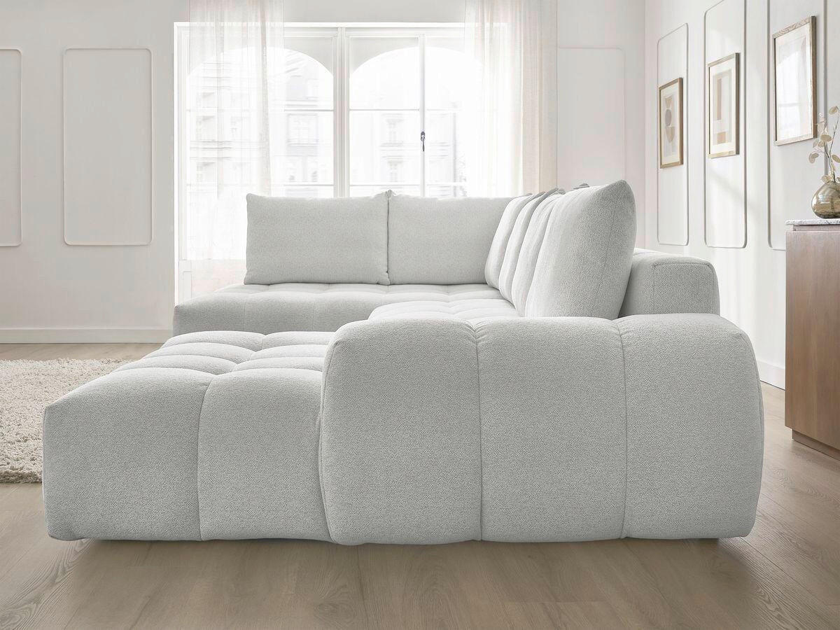 ECKSCHLAFSOFA EVEREST  mit Rücken echt, Armteil links, Armteil rechts Flachgewebe Hellgrau  - Hellgrau/Schwarz, MODERN, Kunststoff/Textil (212/423/198cm)