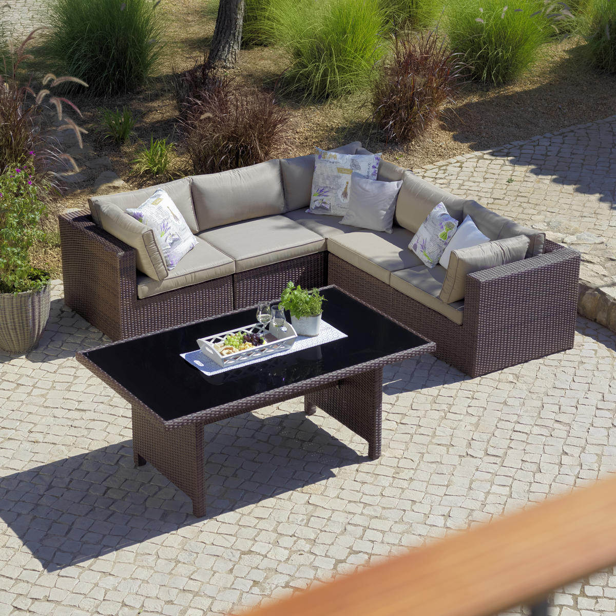 LOUNGEMITTELTEIL  - Beige/Braun, ROMANTIK / LANDHAUS, Kunststoff/Textil (72/65/84cm) - Ambia Garden