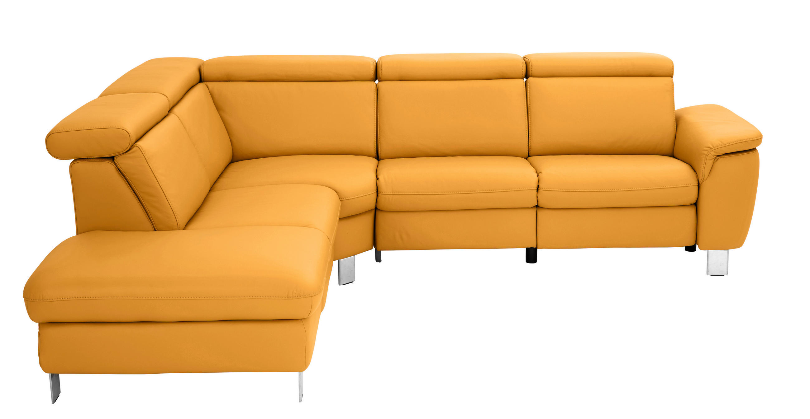 ECKSOFA Gelb Echtleder - Gelb/Alufarben, Design, Leder/Metall (239/271cm) - Cantus