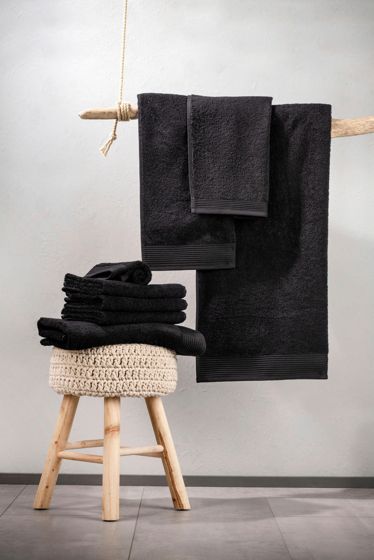 FROTTIERSET PANA Schwarz 8-teilig  - Schwarz, Basics, Textil