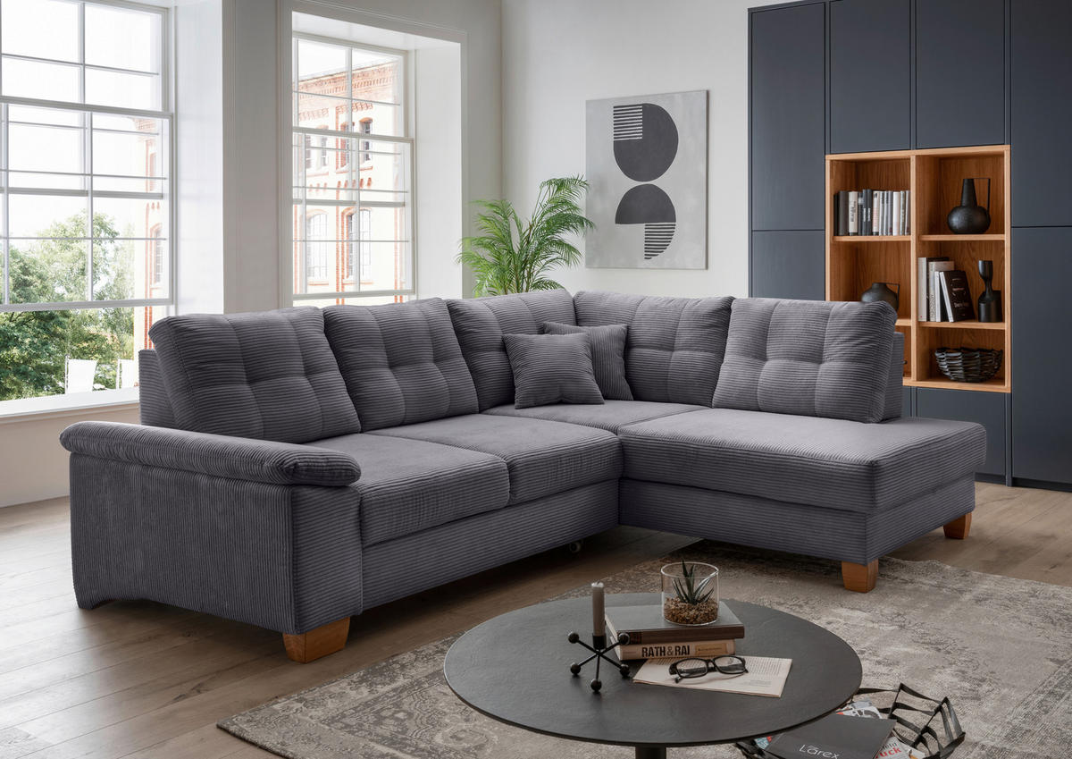 ECKSOFA in Cord Grau  - Naturfarben/Grau, Modern, Holz/Textil (274/206cm) - Livetastic