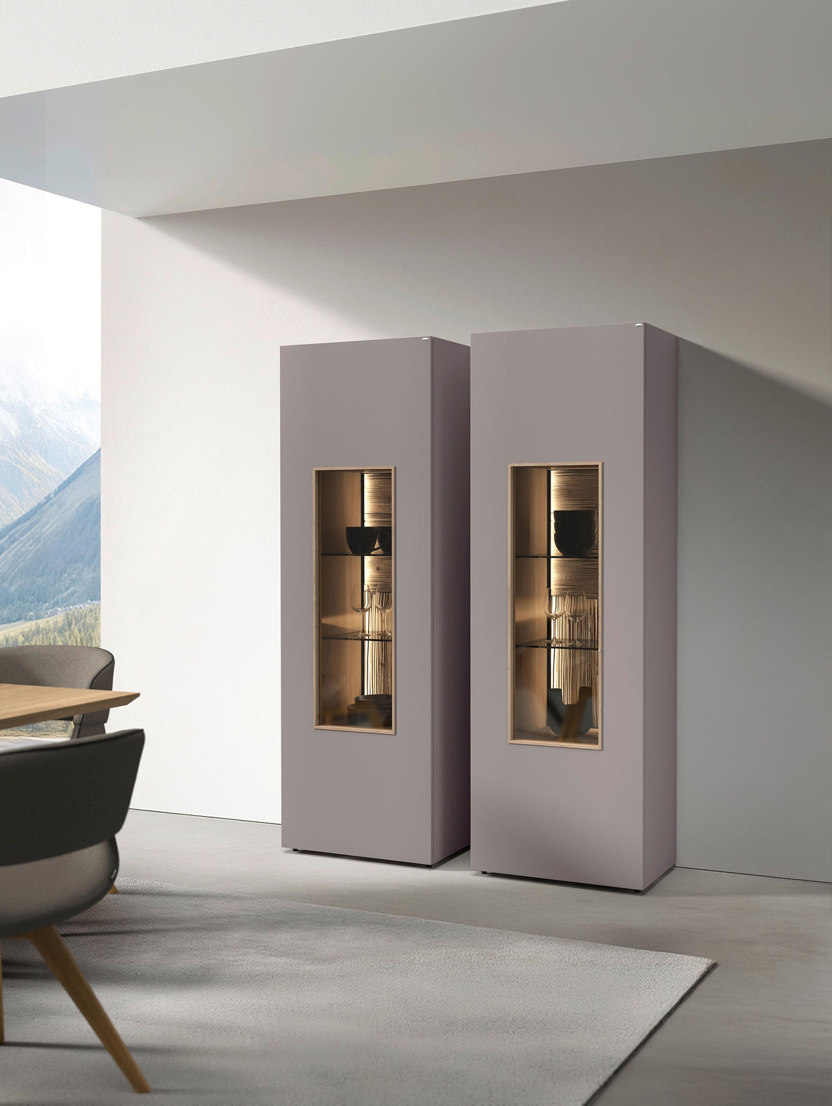 VITRINE VLACERA LIVING in furniert, mehrschichtige Massivholzplatte (Tischlerplatte) Wildeiche Grau, Wildeiche  - Wildeiche/Grau, Design, Glas/Holz (64/194/43cm) - Voglauer