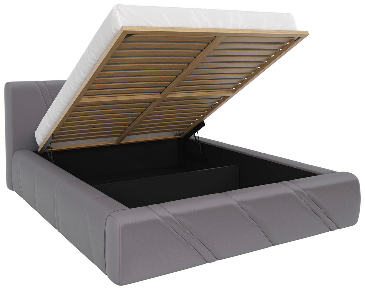 POLSTERBETT 140/200 cm,  in Hellgrau, gepolstertes Kopfteil, Lattenrost, Bettkasten,  - Hellgrau/Schwarz, Design, Holz/Kunststoff (140/200cm) - Chameo