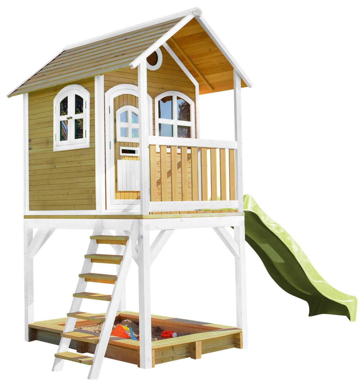 SPIELTURM 370/291/191 cm SPIELTURM SARAH  - Braun/Weiß, KONVENTIONELL, Holz/Kunststoff (370/291/191cm) - Ambia Garden