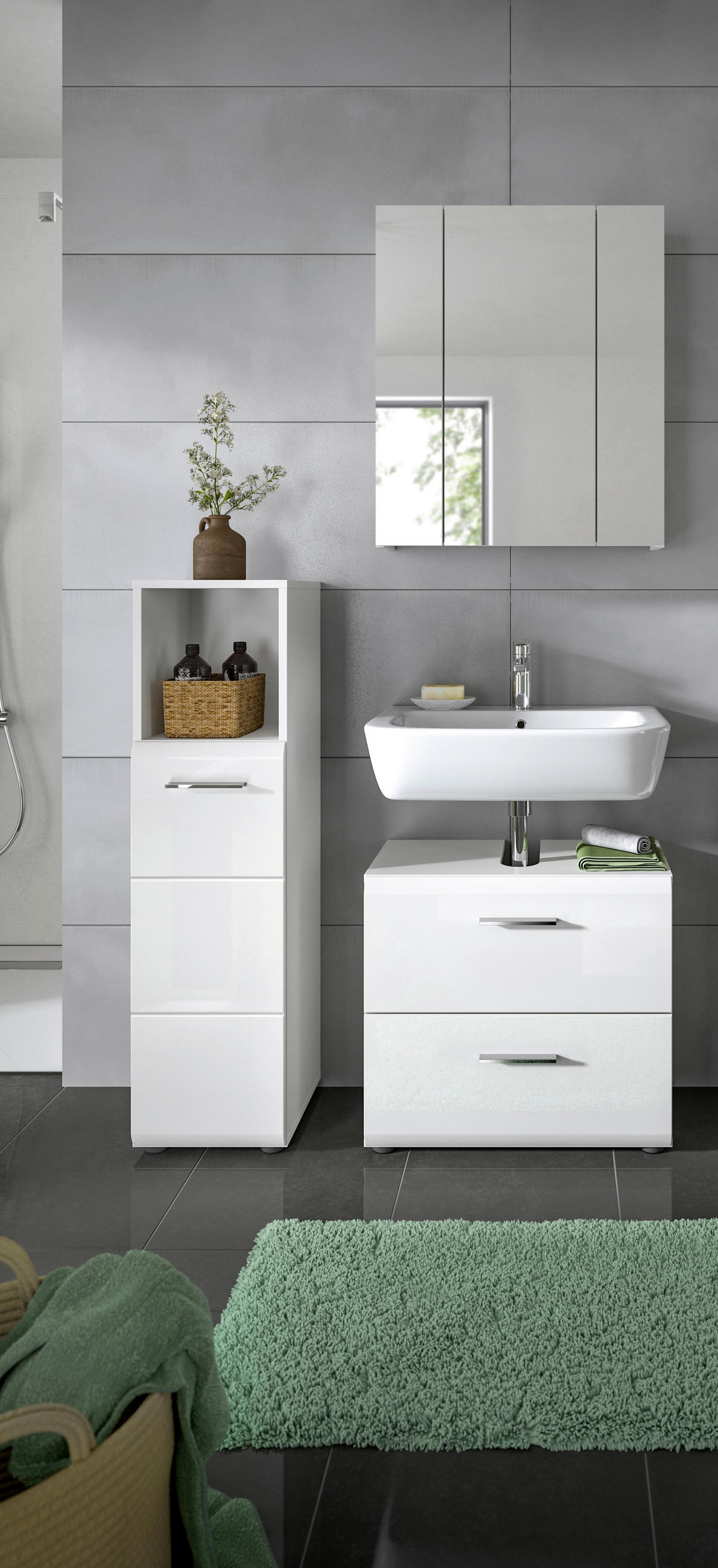 KOUPELNA vysoce lesklá bílá  - barvy stříbra/černá, Moderní, kompozitní dřevo/plast (90cm) - MID.YOU