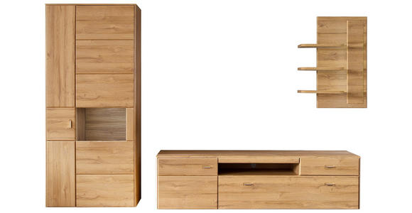 WOHNWAND  in Eichefarben  330/206/52 cm  - Eichefarben/Silberfarben, KONVENTIONELL, Glas/Holzwerkstoff (330/206/52cm) - Cantus