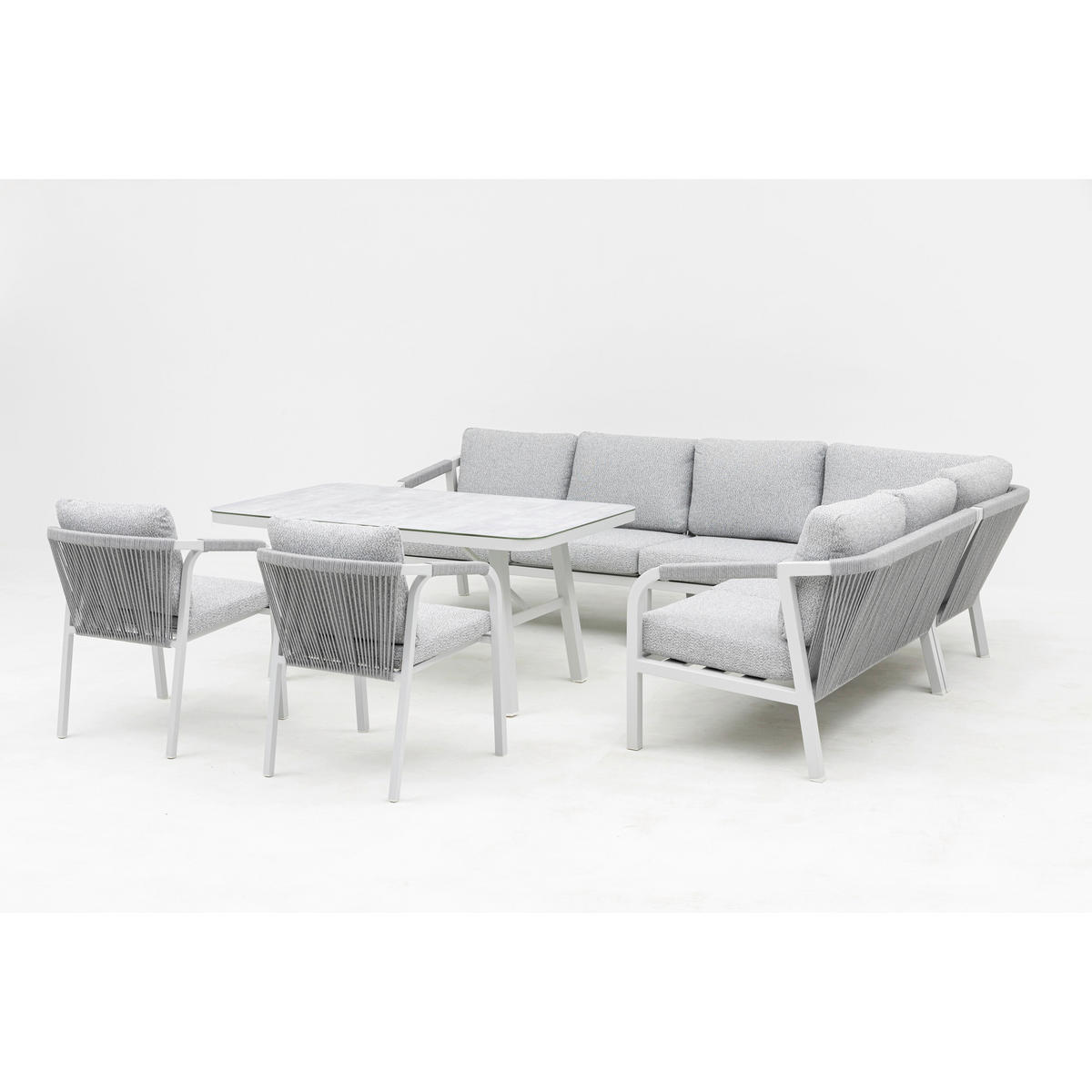 DINING-LOUNGESET  - Weiß/Grau, MODERN, Glas/Textil - Gardenson