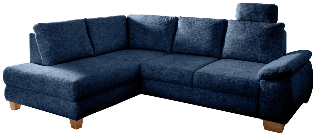 ECKSCHLAFSOFA Positano  mit Liegefunktion, Rücken echt, Armteil rechts Struktur Blau  - Wildeiche/Blau, MODERN, Holz/Textil (206/265cm) - Livetastic