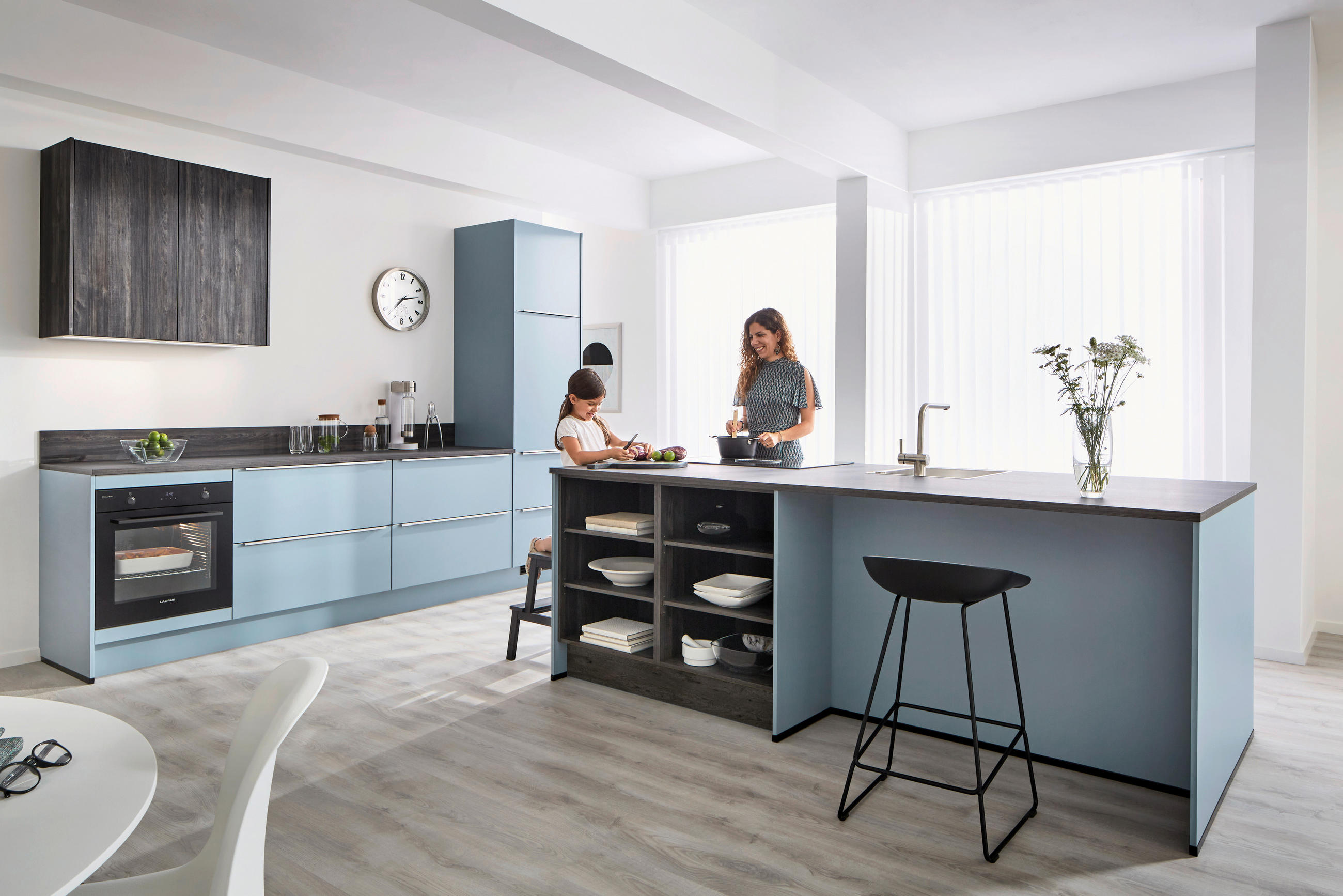 EINBAUKÜCHE   - Pastellblau, Design, Holzwerkstoff - Xora