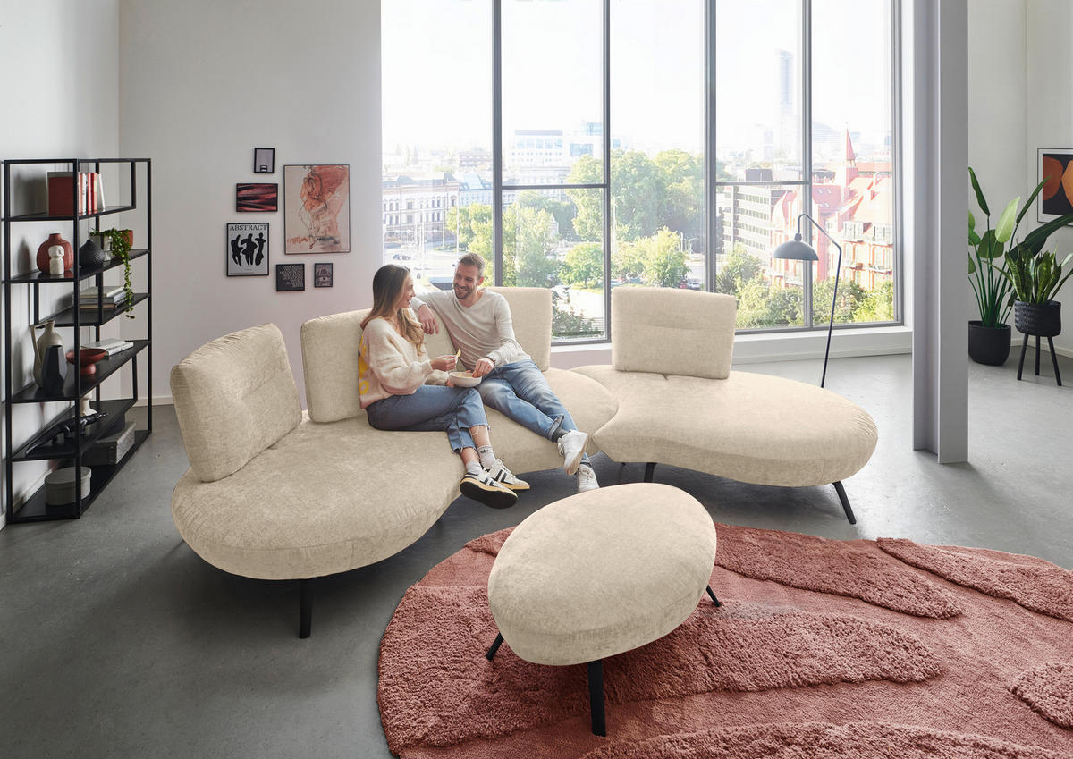 BIGSOFA Flachgewebe Creme  - Creme/Schwarz, Design, Textil/Metall (456/93/138cm) - Moderano