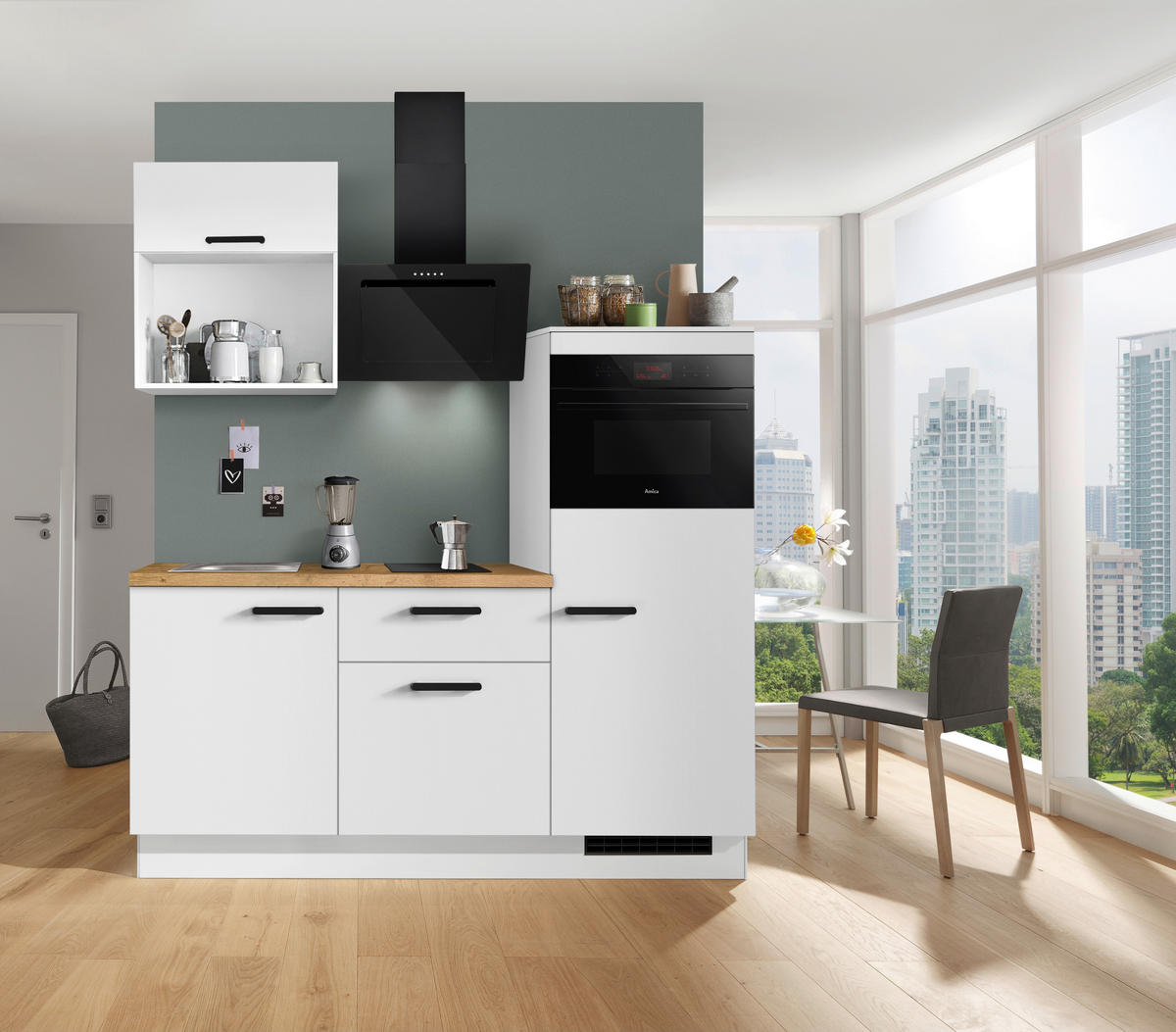 KÜCHENBLOCK 180 cm   in Weiß, Eichefarben  - Eichefarben/Schwarz, Basics, Holzwerkstoff/Metall (180cm) - Impuls