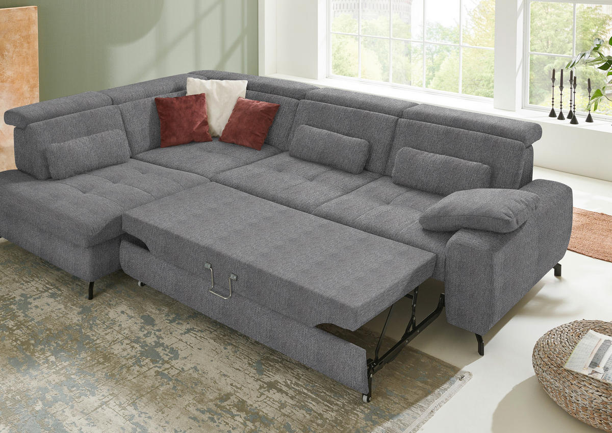 ECKSOFA in Chenille Grau  - Schwarz/Grau, Design, Textil/Metall (220/310cm) - Beldomo Style