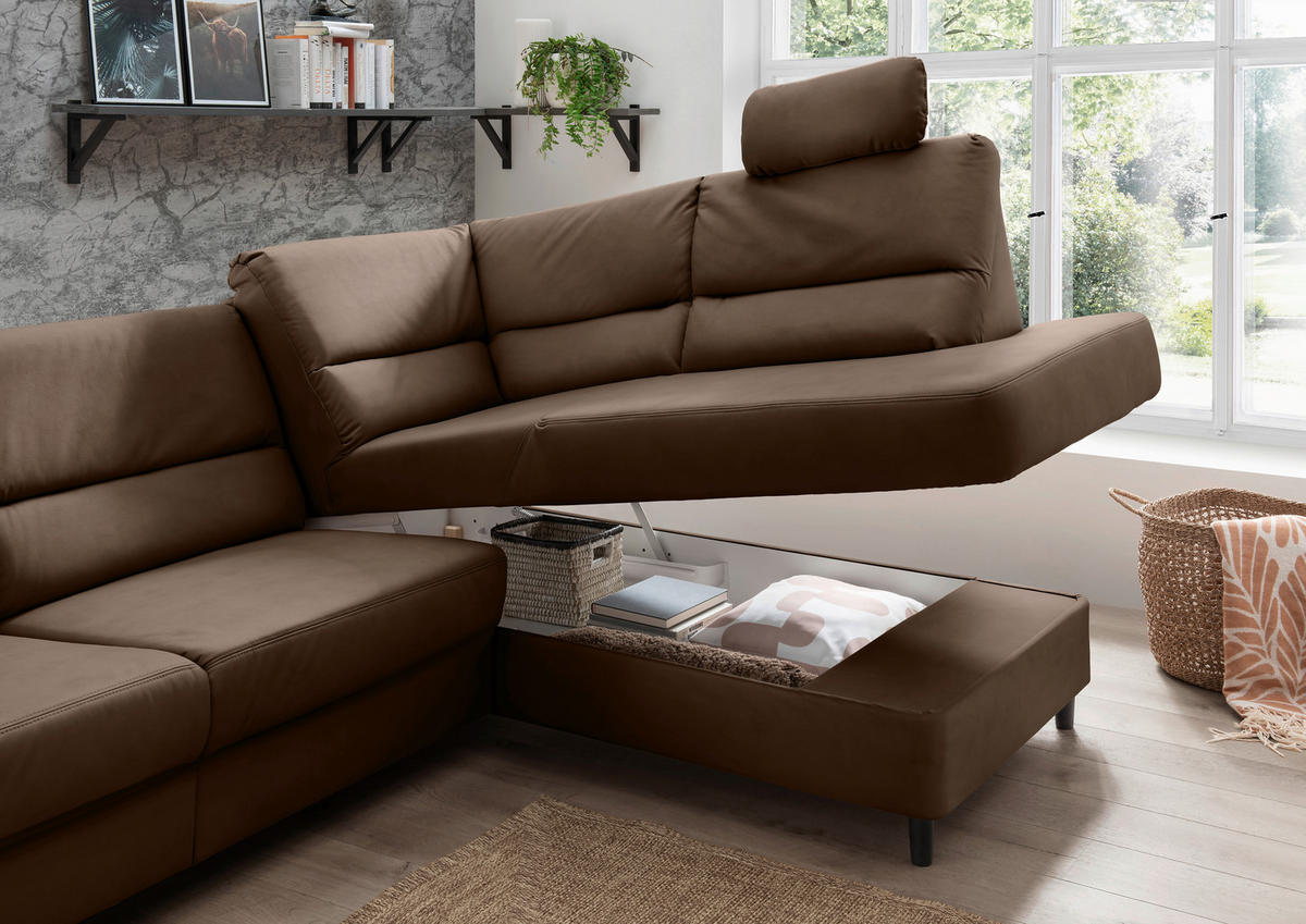 ECKSOFA in Lederlook Braun  - Schwarz/Braun, Modern, Holz/Textil (266/190cm) - Livetastic