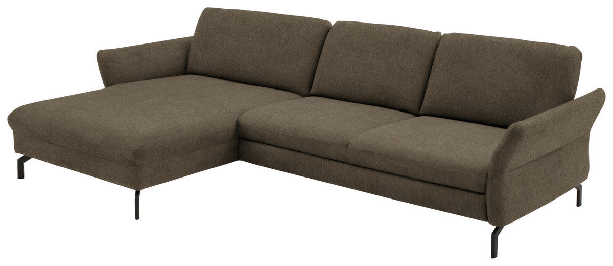 ECKSOFA in Velours Graubraun  - Graubraun/Schwarz, Design, Textil/Metall (179/306cm) - Beldomo System
